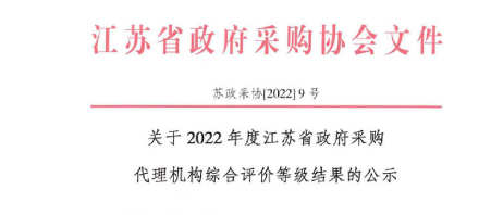 2022年度江苏省政府采购代理机构综合评价等级获得AAAAA